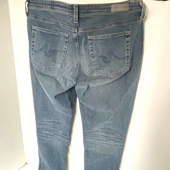 AG Prima Mid Rise Cigarette Crop Jean Womens 31 Blue Distressed Raw Hem Stretch - Picture 8 of 10